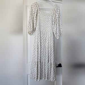 Ivory Floral Maxi Dress with Smocked Bodice